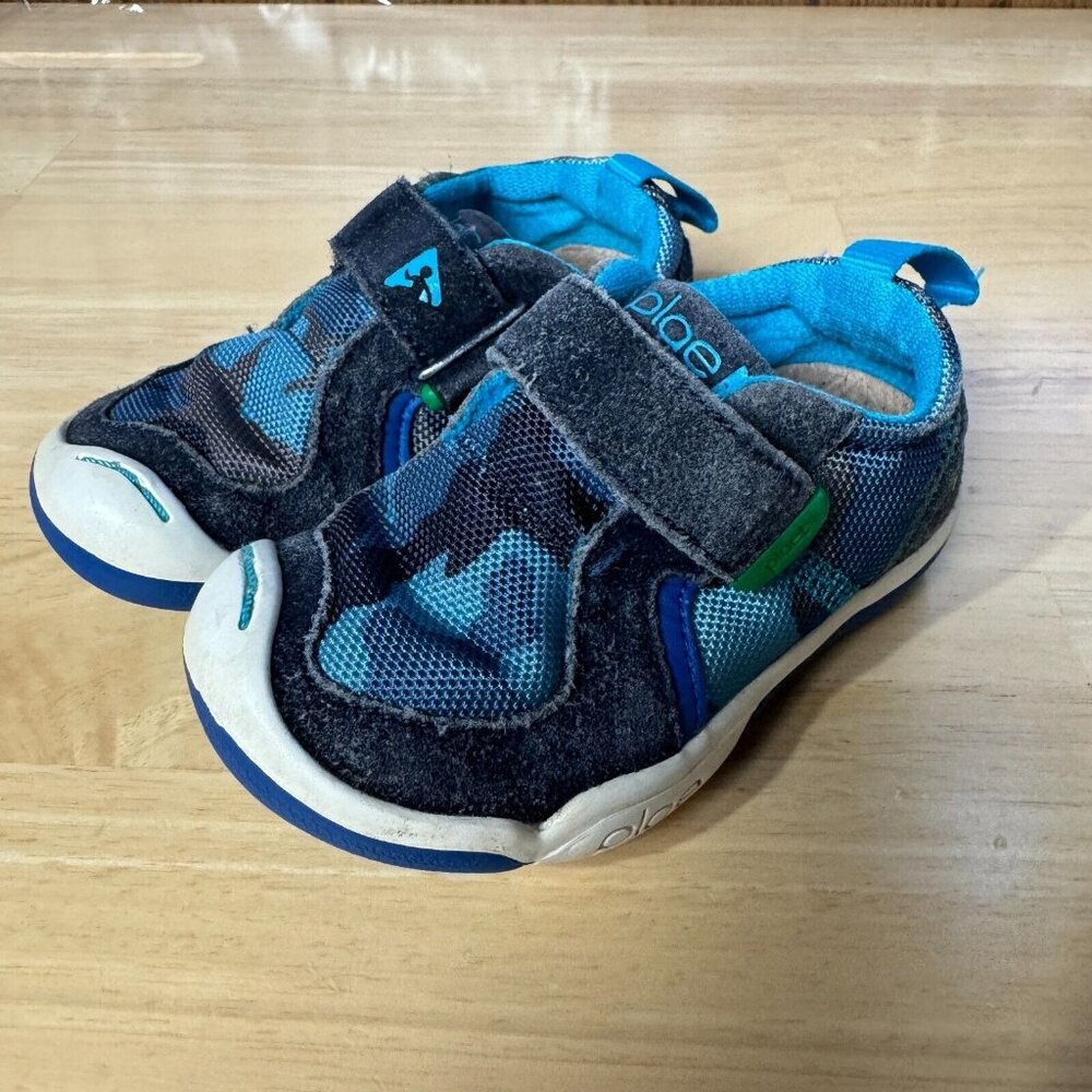 Plae Sneakers Shoes Boys Toddler Size 6 Blue Ty Camo Walking Hook and Loop